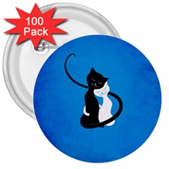 Blue White And Black Cats In Love 3  Button (100 Pack)