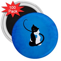 Blue White And Black Cats In Love 3  Button Magnet (100 Pack) by CreaturesStore