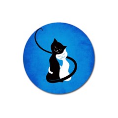 Blue White And Black Cats In Love Magnet 3  (round) by CreaturesStore