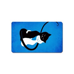 Blue White And Black Cats In Love Magnet (name Card) by CreaturesStore