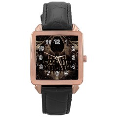 Skull Poster Background Rose Gold Leather Watch  by dflcprints