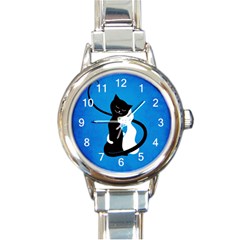 Blue White And Black Cats In Love Round Italian Charm Watch