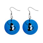 Blue White And Black Cats In Love Mini Button Earrings Front