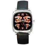 Skull Motif Ornament Square Leather Watch Front