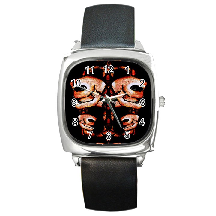 Skull Motif Ornament Square Leather Watch