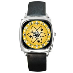 Atom Symbol Square Leather Watch