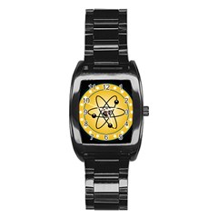 Atom Symbol Stainless Steel Barrel Watch