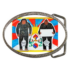 2 Yeti, 1 Text On Tibetan Flag, Belt Buckle (oval)