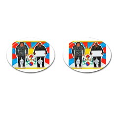 2 Yeti, 1 Text On Tibetan Flag, Cufflinks (oval) by creationtruth