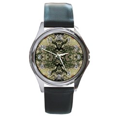 Winter Colors Collage Round Leather Watch (silver Rim) by dflcprints