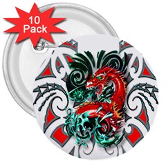 Tribal Dragon 3  Button (10 Pack) by TheWowFactor