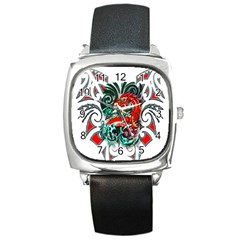 Tribal Dragon Square Leather Watch