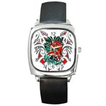 Tribal Dragon Square Leather Watch Front