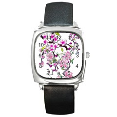 Cherry Bloom Spring Square Leather Watch