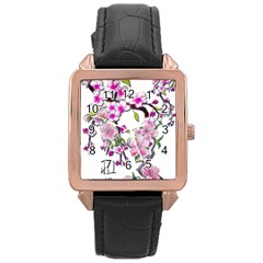 Cherry Bloom Spring Rose Gold Leather Watch 