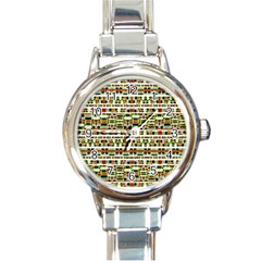 Aztec Grunge Pattern Round Italian Charm Watch