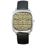 Aztec Grunge Pattern Square Leather Watch Front