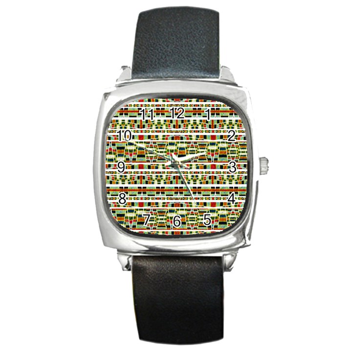 Aztec Grunge Pattern Square Leather Watch