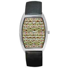 Aztec Grunge Pattern Tonneau Leather Watch