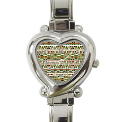 Aztec Grunge Pattern Heart Italian Charm Watch  by dflcprints