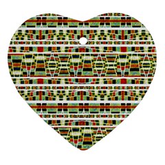 Aztec Grunge Pattern Heart Ornament (two Sides)