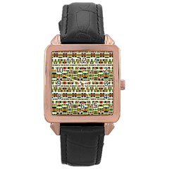 Aztec Grunge Pattern Rose Gold Leather Watch 