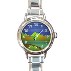 Landscape  Illustration Round Italian Charm Watch by dflcprints