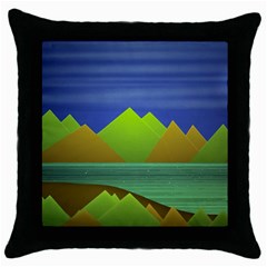 Landscape  Illustration Black Throw Pillow Case