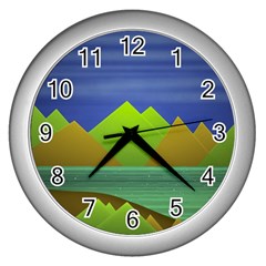 Landscape  Illustration Wall Clock (Silver)