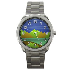 Landscape  Illustration Sport Metal Watch by dflcprints