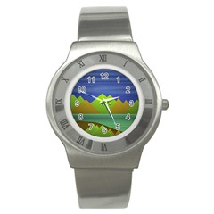 Landscape  Illustration Stainless Steel Watch (slim) by dflcprints