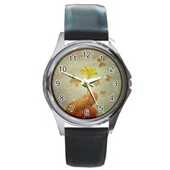 Butterflies Charmer Round Leather Watch (silver Rim) by dflcprints