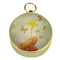 Butterflies Charmer Gold Compass by dflcprints