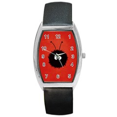 Red Cute Dazzled Bug Tonneau Leather Watch