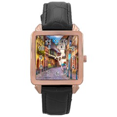 Alsace France Rose Gold Leather Watch 