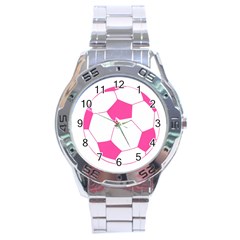 Soccer Ball Pink Stainless Steel Watch