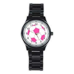 Soccer Ball Pink Sport Metal Watch (black) by Designsbyalex