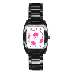 Soccer Ball Pink Stainless Steel Barrel Watch