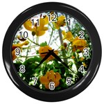 Yellow Flowers Wall Clock (Black) Front