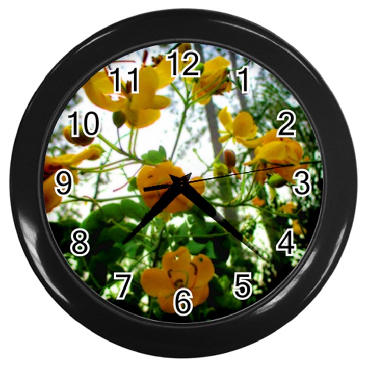 Yellow Flowers Wall Clock (Black)