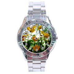 Yellow Flowers Stainless Steel Watch by SaraThePixelPixie