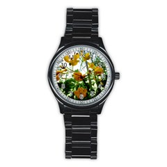 Yellow Flowers Sport Metal Watch (black) by SaraThePixelPixie