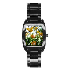 Yellow Flowers Stainless Steel Barrel Watch