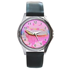 Cupcakes Covered In Sparkly Sugar Round Leather Watch (silver Rim) by StuffOrSomething