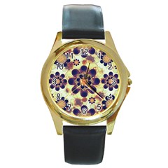 Luxury Decorative Symbols  Round Leather Watch (gold Rim)  by dflcprints