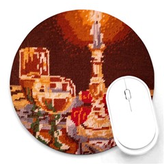 Bookworm Needlepoint Print 8  Mouse Pad (round)