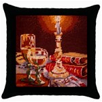 Bookworm Needlepoint Print Black Throw Pillow Case Front