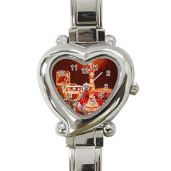 Bookworm Needlepoint Print Heart Italian Charm Watch  by StuffOrSomething