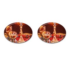 Bookworm Needlepoint Print Cufflinks (oval)