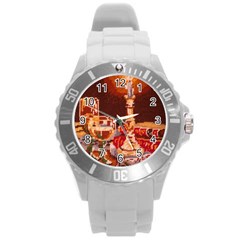 Bookworm Needlepoint Print Plastic Sport Watch (large)